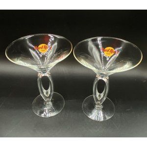 Hard Rock Cafe Martini Glass Honolulu Hawaii Set 2 Split Stem